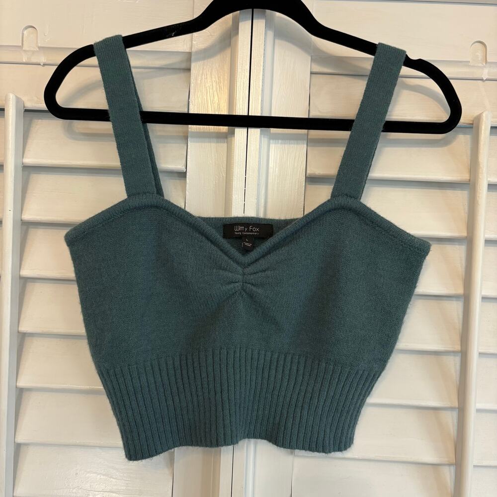 Witty Fox Blue Sweater Knit Crop Tank Top Size‎ Large